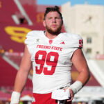 Sep 4, 2026; Los Angeles, California, USA; Fresno State Bulldogs defensive lineman Logan Goodspeed (99) during the game against the Southern California Trojans at United Airlines Field at Los Angeles Memorial Coliseum. Mandatory Credit: Kirby Lee-Imagn Images