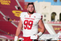 Sep 4, 2026; Los Angeles, California, USA; Fresno State Bulldogs defensive lineman Logan Goodspeed (99) during the game against the Southern California Trojans at United Airlines Field at Los Angeles Memorial Coliseum. Mandatory Credit: Kirby Lee-Imagn Images