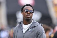 Sep 13, 2026; Pittsburgh, Pennsylvania, USA; Pittsburgh Steelers cornerback Joey Porter Jr. watches the action during a game against the Atlanta Falcons at Acrisure Stadium. Mandatory Credit: Barry Reeger-Imagn Images