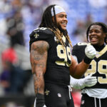 Sep 20, 2026; Baltimore, Maryland, USA; New Orleans Saints defensive end Chase Young (99) prior to the game against the Baltimore Ravens at M&T Bank Stadium. Mandatory Credit: Jamie Sabau-Imagn Images