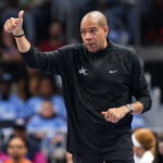 Sep 27, 2026; Atlanta, Georgia, USA; Washington Mystics head coach Sydney Johnson on the sideline against the Atlanta Dream in the first quarter during game one of the first round for the 2026 WNBA Playoffs at State Farm Arena. Mandatory Credit: Brett Davis-Imagn Images