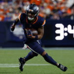 Sep 27, 2026; Denver, Colorado, USA; Denver Broncos wide receiver Jaylen Waddle (17) runs against the Los Angeles Rams during the second half at Empower Field at Mile High. Mandatory Credit: Isaiah J. Downing-Imagn Images