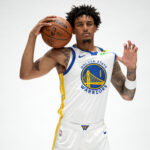 Sep 28, 2026; San Francisco, CA, USA; Golden State Warriors forward Yaxel Lendeborg (1) poses for a photo during Media Day at the Chase Center. Mandatory Credit: Cary Edmondson-Imagn Images