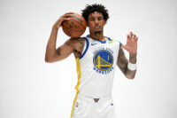 Sep 28, 2026; San Francisco, CA, USA; Golden State Warriors forward Yaxel Lendeborg (1) poses for a photo during Media Day at the Chase Center. Mandatory Credit: Cary Edmondson-Imagn Images
