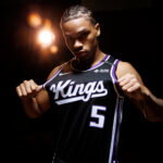 Sep 28, 2026; Sacramento, CA, USA; Sacramento Kings guard Darius Acuff Jr. (5) during media day at Golden 1 Center. Mandatory Credit: Sergio Estrada-Imagn Images
