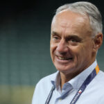 Sep 29, 2026; Houston, Texas, USA; Commissioner of Major League Baseball Rob Manfred before game one of the Wildcard round for the 2026 MLB Playoffs at Daikin Park. Mandatory Credit: Troy Taormina-Imagn Images