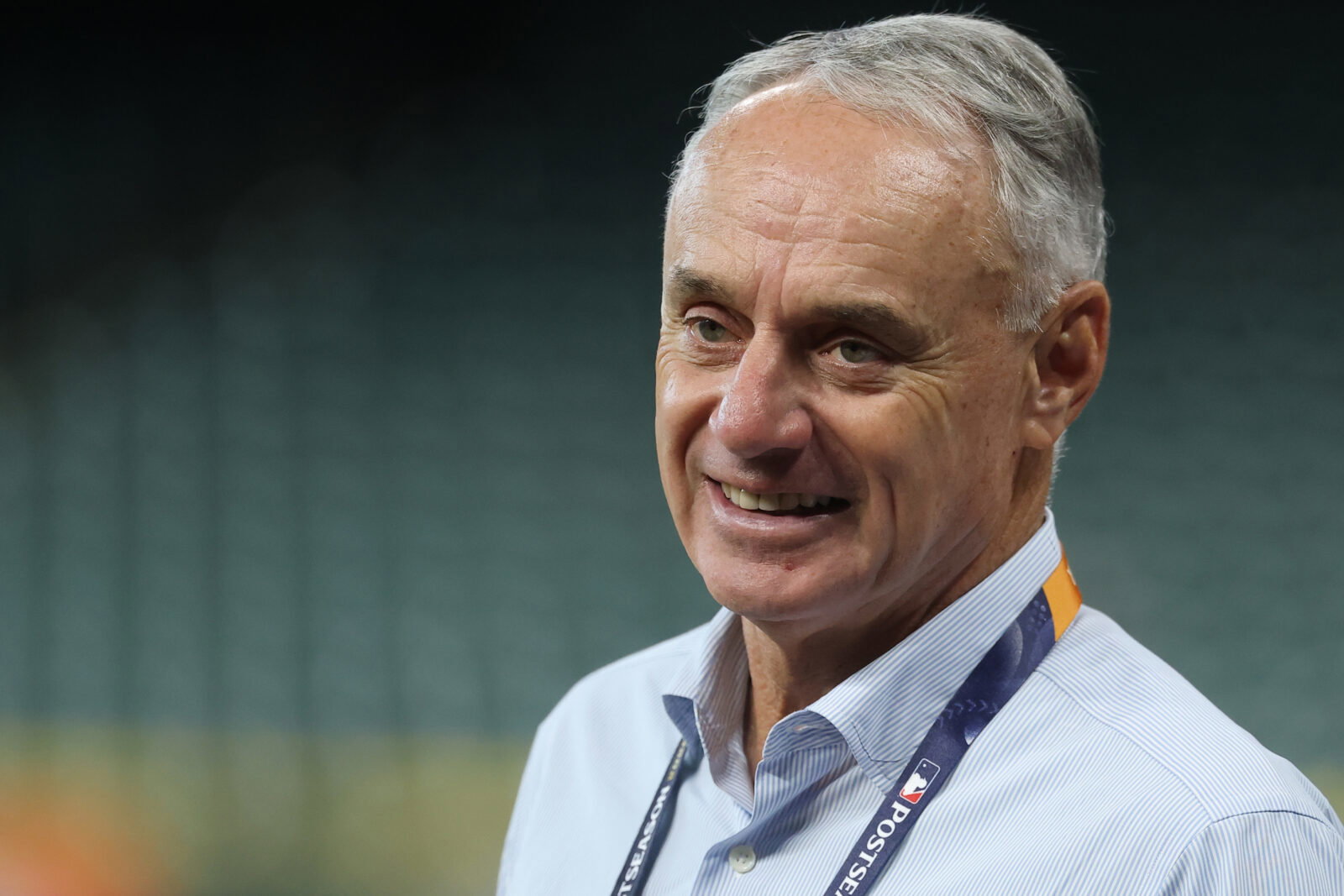 Sep 29, 2026; Houston, Texas, USA; Commissioner of Major League Baseball Rob Manfred before game one of the Wildcard round for the 2026 MLB Playoffs at Daikin Park. Mandatory Credit: Troy Taormina-Imagn Images
