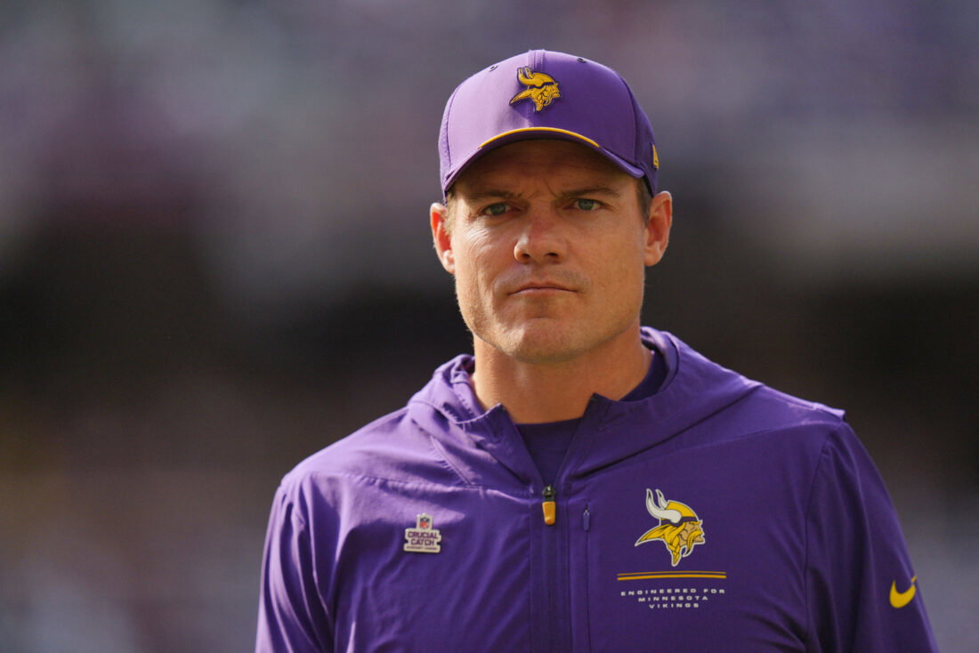 Oct 4, 2026; Minneapolis, Minnesota, USA; Minnesota Vikings head coach Kevin O'Connell looks on before the game against the Miami Dolphins at U.S. Bank Stadium. Mandatory Credit: Brad Rempel-Imagn Images