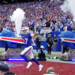 Oct 4, 2026; Orchard Park, New York, USA; Buffalo Bills quarterback Josh Allen (17) takes the field before the game against the New England Patriots at New Highmark Stadium. Mandatory Credit: Gregory Fisher-Imagn Images