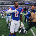 Oct 4, 2026; East Rutherford, New Jersey, USA; New York Giants cornerback Deonte Banks (2) celebrates after the game against the Arizona Cardinals at MetLife Stadium. Mandatory Credit: Vincent Carchietta-Imagn Images
