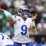 Oct 4, 2026; Philadelphia, Pennsylvania, USA; Los Angeles Rams quarterback Matthew Stafford (9) in action against the Philadelphia Eagles at Lincoln Financial Field. Mandatory Credit: Bill Streicher-Imagn Images