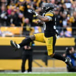 Oct 11, 2026; Pittsburgh, Pennsylvania, USA; Pittsburgh Steelers running back Jaylen Warren (30) scores a touchdown in the third quarter against the Indianapolis Colts at Acrisure Stadium. Mandatory Credit: Barry Reeger-Imagn Images