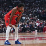 Oct 21, 2026; Toronto, Ontario, CAN; Toronto Raptors forward Kawhi Leonard (2) waits for play to start against the Chicago Bulls during the first quarter at Scotiabank Arena. Mandatory Credit: Nick Turchiaro-Imagn Images