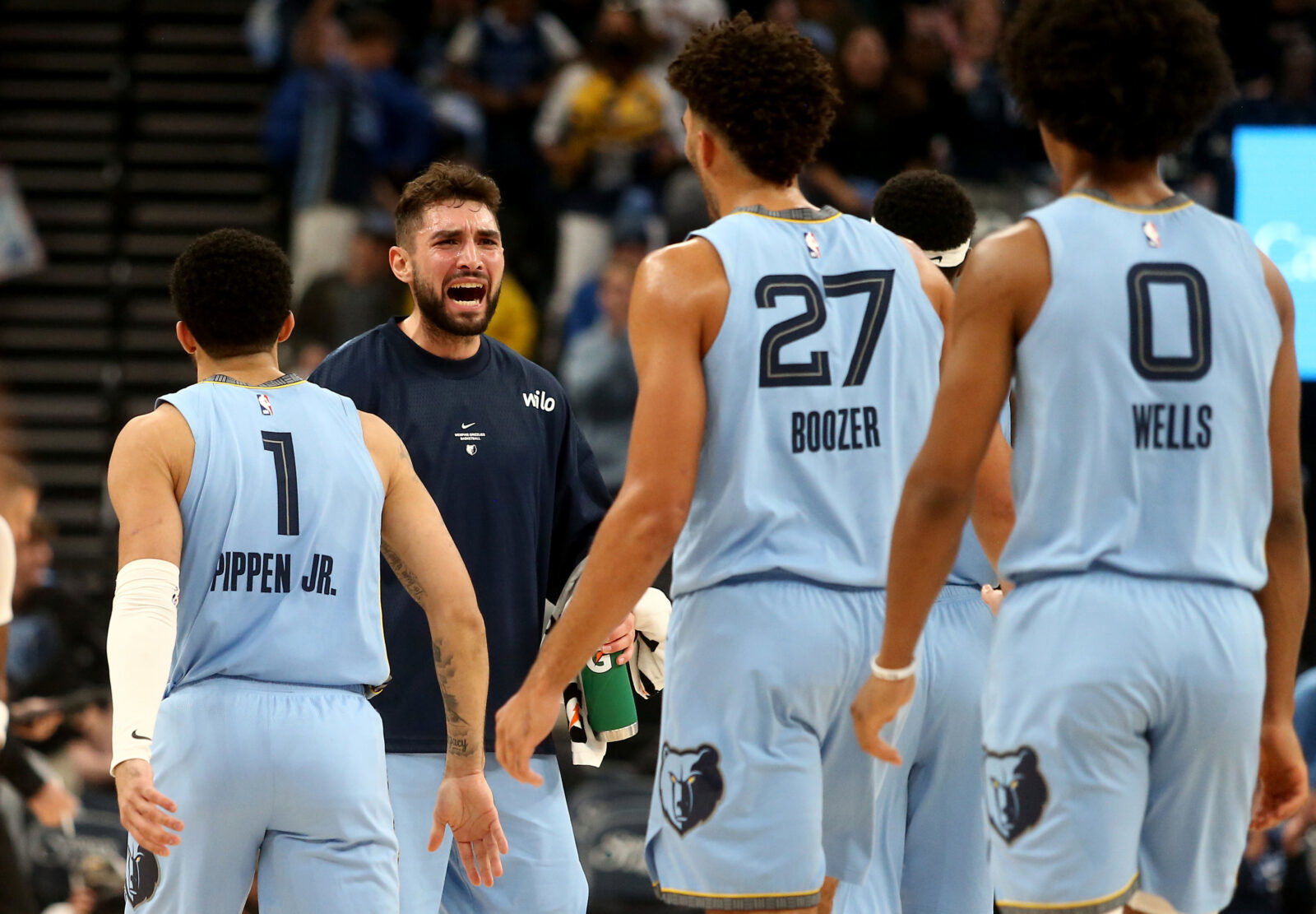 Oct 21, 2026; Memphis, Tennessee, USA; Memphis Grizzlies guard Ty Jerome (2) reacts during the third quarter against the Utah Jazz at FedExForum. Mandatory Credit: Petre Thomas-Imagn Images