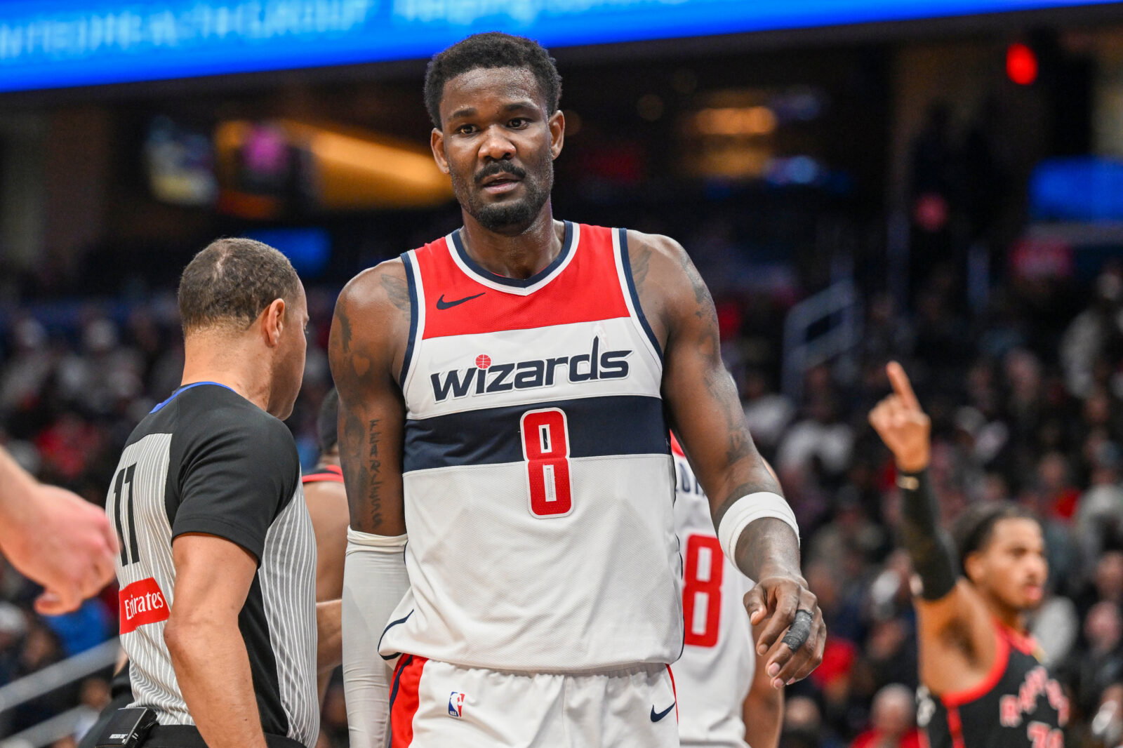 Oct 23, 2026; Washington, District of Columbia, USA; Washington Wizards center Deandre Ayton (8) on the court against the Toronto Raptors during the second half at Capital One Arena. Mandatory Credit: Brad Mills-Imagn Images