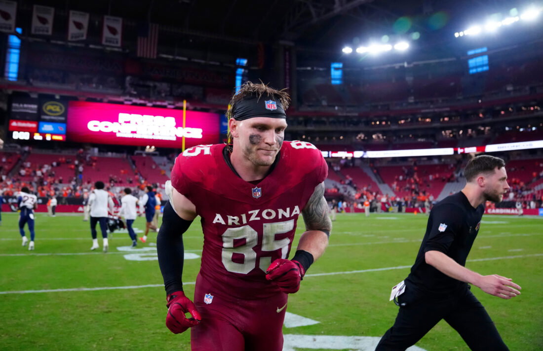 Arizona Cardinals tight end Trey McBride (85) leaves the field following a loss to the Denver Broncos during a game at State Farm Stadium in Glendale, Ariz. on Oct. 24, 2026.