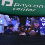 Oct 25, 2026; Oklahoma City, Oklahoma, USA; A view of the video board showing Oklahoma City Thunder guard Jalen Williams (8) giving the thumbs up after getting injured and being taken away on a stretcher on a play against the Los Angeles Clippers in the fourth quarter at Paycom Center. Mandatory Credit: Alonzo Adams-Imagn Images